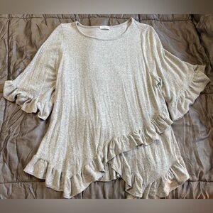Chic Soul Gray Ruffled Asymmetrical Top